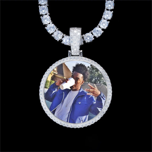 925S & VVS Moissanite 3D Circle Custom Picture Pendant