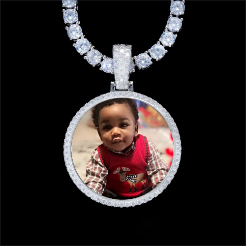 925S & VVS Moissanite 3D Circle Custom Picture Pendant