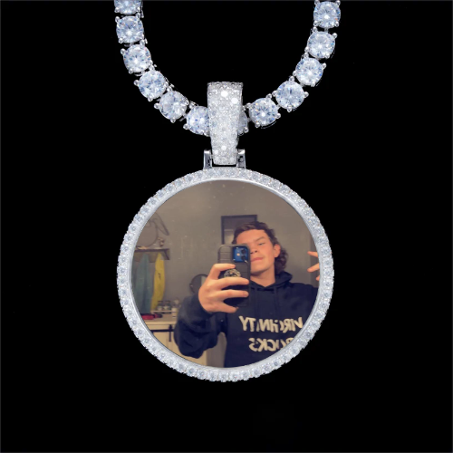 925S & VVS Moissanite 3D Circle Custom Picture Pendant