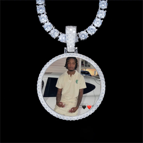 925S & VVS Moissanite 3D Circle Custom Picture Pendant
