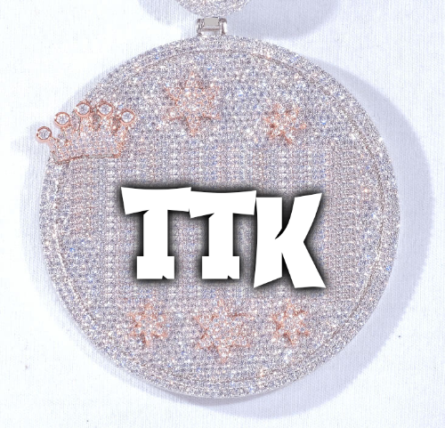 CUSTOM LETTER NECKLACE 3D BIG CROWN DISC