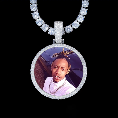 925S & VVS Moissanite 3D Circle Custom Picture Pendant