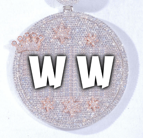 CUSTOM LETTER NECKLACE 3D BIG CROWN DISC