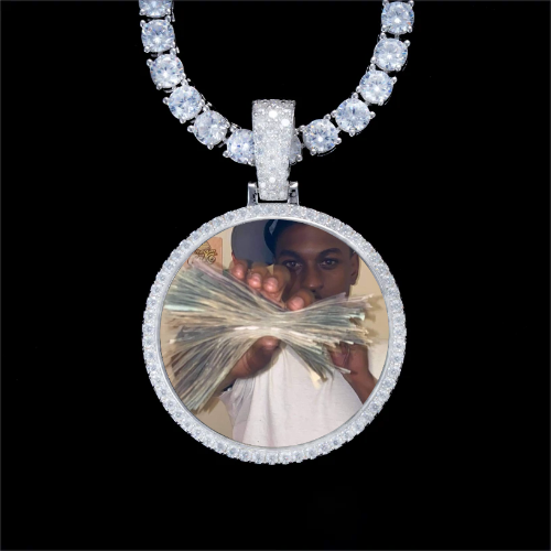 925S & VVS Moissanite 3D Circle Custom Picture Pendant