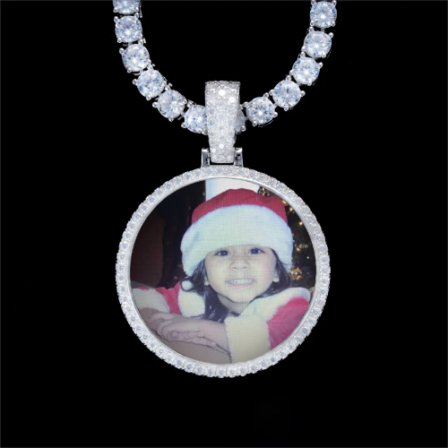 925S & VVS Moissanite 3D Circle Custom Picture Pendant