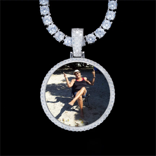 925S & VVS Moissanite 3D Circle Custom Picture Pendant