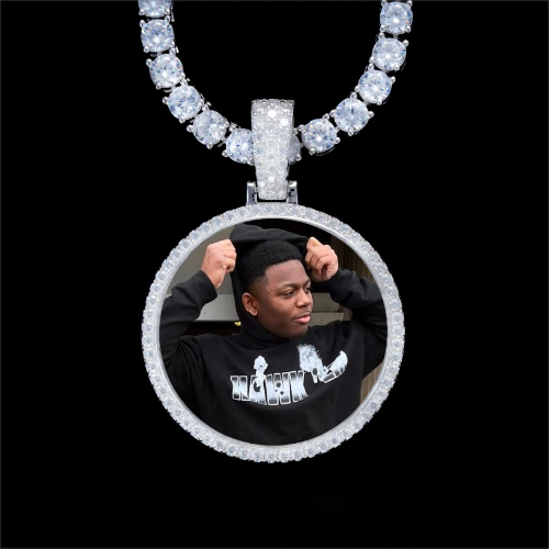 925S & VVS Moissanite 3D Circle Custom Picture Pendant