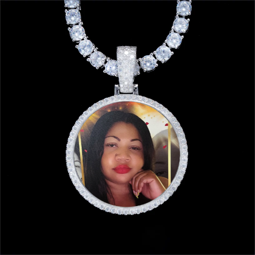 925S & VVS Moissanite 3D Circle Custom Picture Pendant