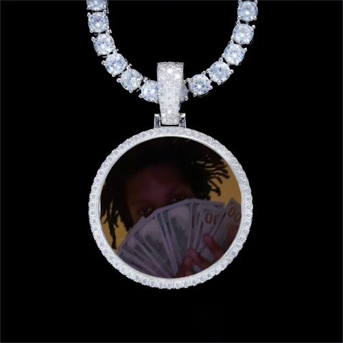 925S & VVS Moissanite 3D Circle Custom Picture Pendant
