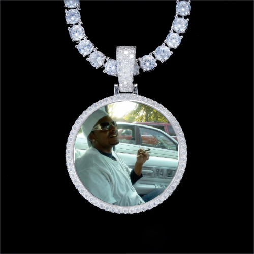 925S & VVS Moissanite 3D Circle Custom Picture Pendant