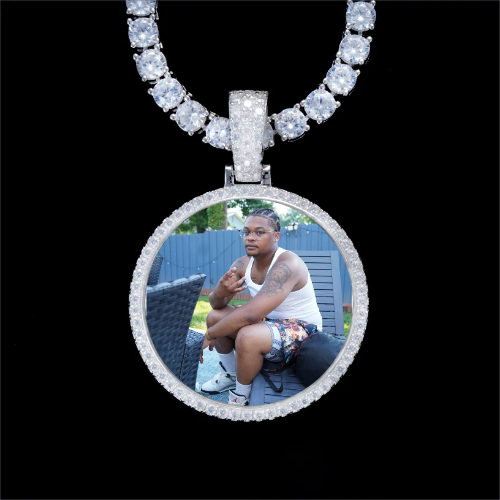 925S & VVS Moissanite 3D Circle Custom Picture Pendant