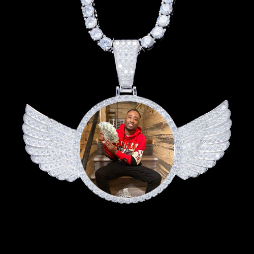 925S & VVS Moissanite 3D Wing Custom Picture Pendant