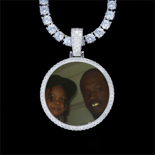 925S & VVS Moissanite 3D Circle Custom Picture Pendant