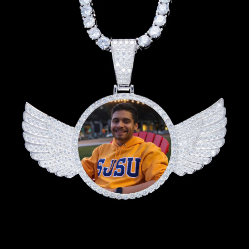 925S & VVS Moissanite 3D Wing Custom Picture Pendant