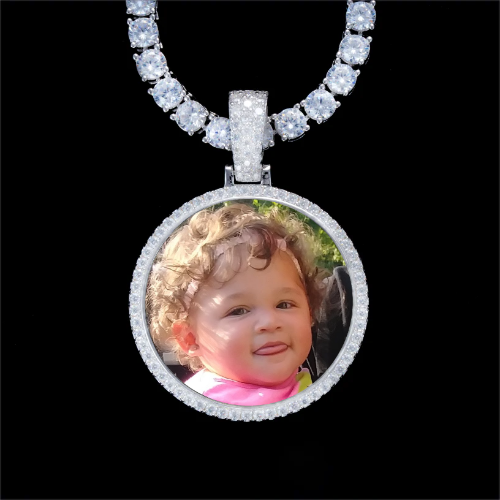 925S & VVS Moissanite 3D Circle Custom Picture Pendant