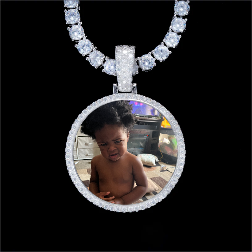 925S & VVS Moissanite 3D Circle Custom Picture Pendant