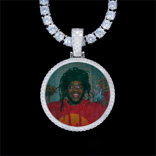 925S & VVS Moissanite 3D Circle Custom Picture Pendant