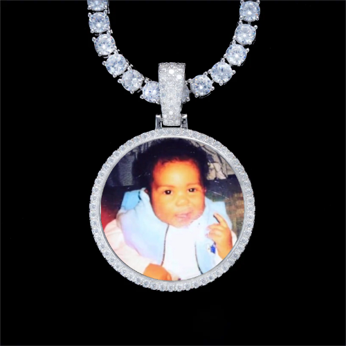 925S & VVS Moissanite 3D Circle Custom Picture Pendant