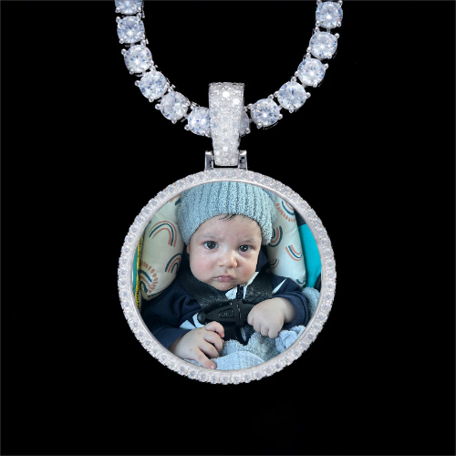 925S & VVS Moissanite 3D Circle Custom Picture Pendant