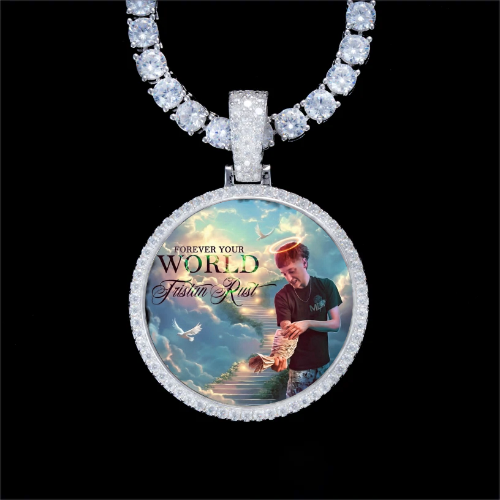 925S & VVS Moissanite 3D Circle Custom Picture Pendant