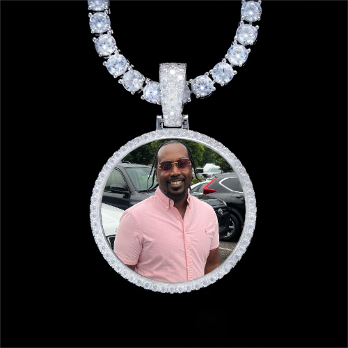 925S & VVS Moissanite 3D Circle Custom Picture Pendant