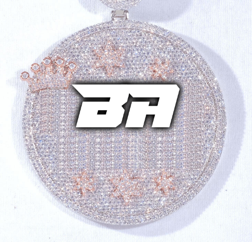 CUSTOM LETTER NECKLACE 3D BIG CROWN DISC