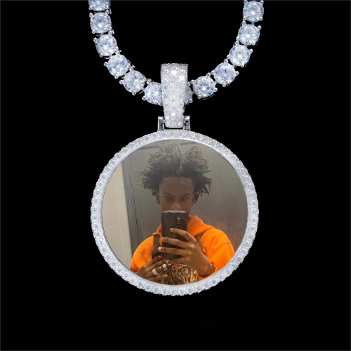 925S & VVS Moissanite 3D Circle Custom Picture Pendant