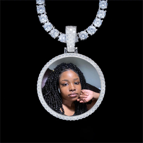 925S & VVS Moissanite 3D Circle Custom Picture Pendant