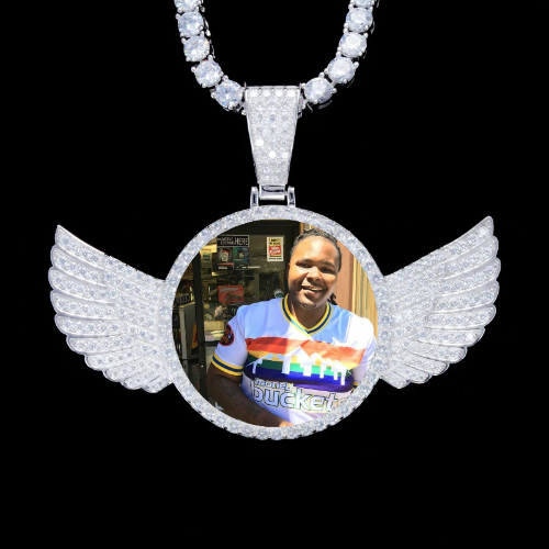 925S & VVS Moissanite 3D Wing Custom Picture Pendant