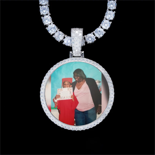 925S & VVS Moissanite 3D Circle Custom Picture Pendant