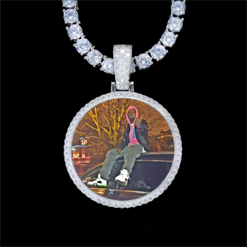 925S & VVS Moissanite 3D Circle Custom Picture Pendant