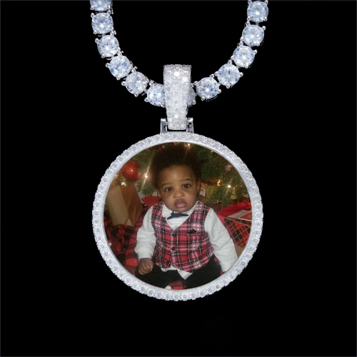 925S & VVS Moissanite 3D Circle Custom Picture Pendant