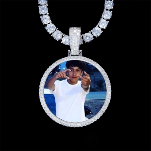 925S & VVS Moissanite 3D Circle Custom Picture Pendant