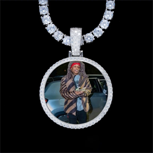 925S & VVS Moissanite 3D Circle Custom Picture Pendant