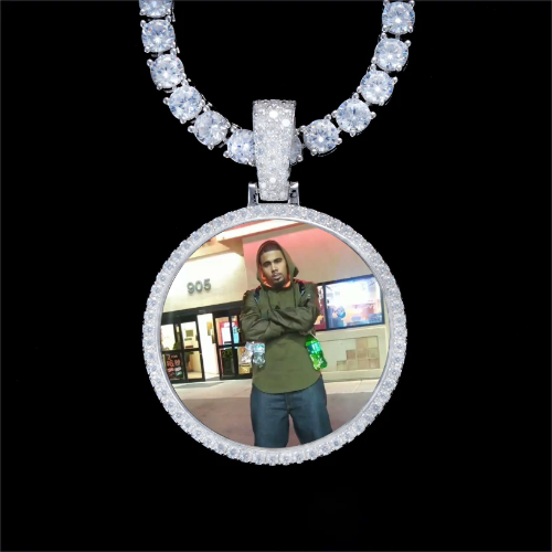 925S & VVS Moissanite 3D Circle Custom Picture Pendant