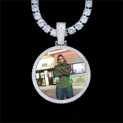925S & VVS Moissanite 3D Circle Custom Picture Pendant