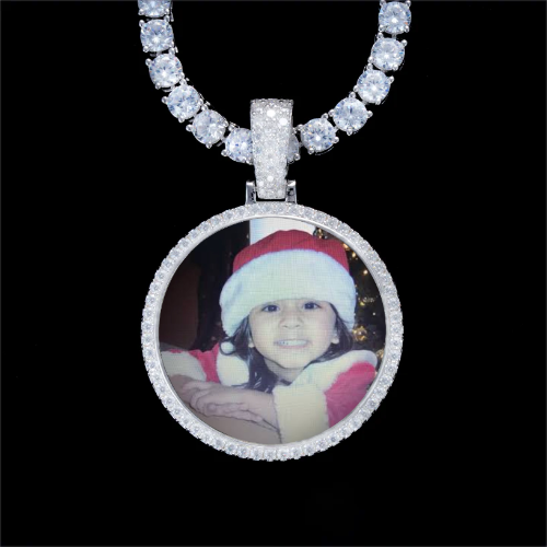 925S & VVS Moissanite 3D Circle Custom Picture Pendant