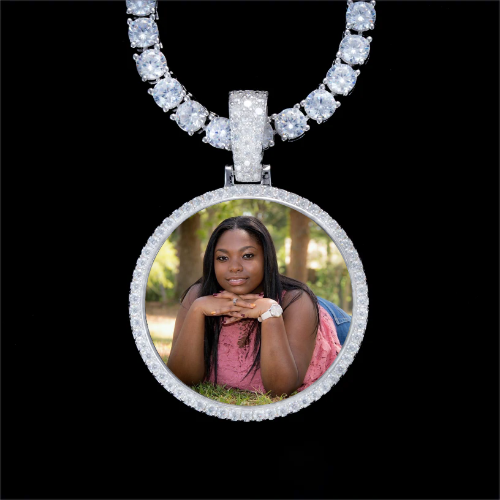 925S & VVS Moissanite 3D Circle Custom Picture Pendant