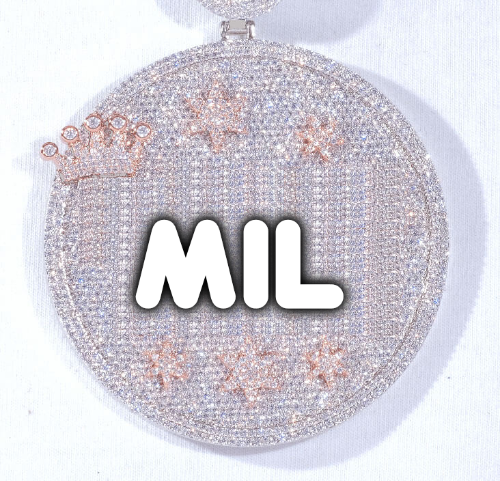 CUSTOM LETTER NECKLACE 3D BIG CROWN DISC