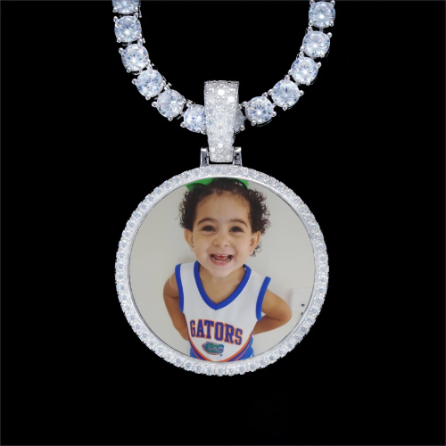 925S & VVS Moissanite 3D Circle Custom Picture Pendant