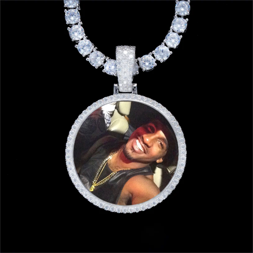 925S & VVS Moissanite 3D Circle Custom Picture Pendant
