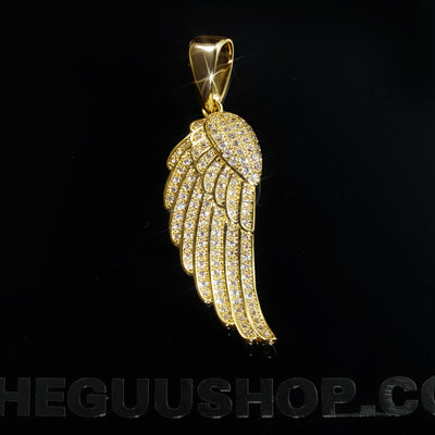 Two-tone 15mm  Iced  Yellow Gold-Plated  CZ  Feather Cuban Link  Pendant