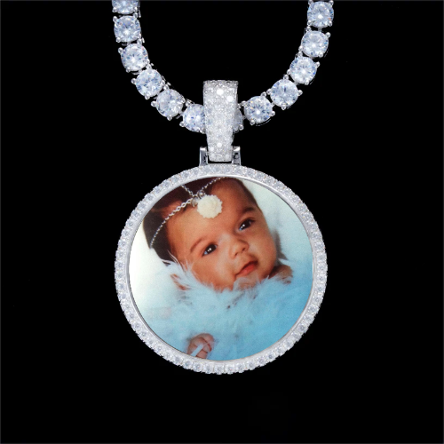 925S & VVS Moissanite 3D Circle Custom Picture Pendant