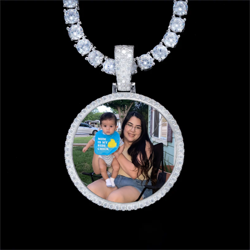 925S & VVS Moissanite 3D Circle Custom Picture Pendant