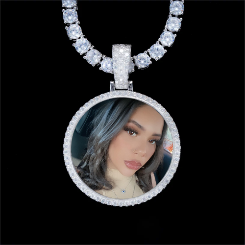 925S & VVS Moissanite 3D Circle Custom Picture Pendant