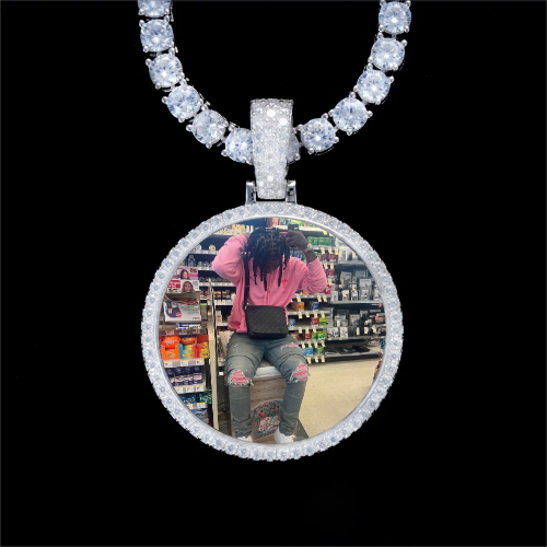 925S & VVS Moissanite 3D Circle Custom Picture Pendant