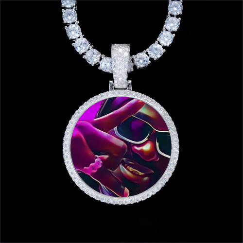925S & VVS Moissanite 3D Circle Custom Picture Pendant