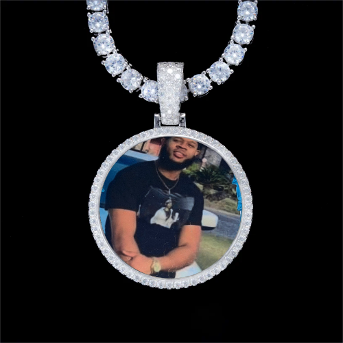 925S & VVS Moissanite 3D Circle Custom Picture Pendant