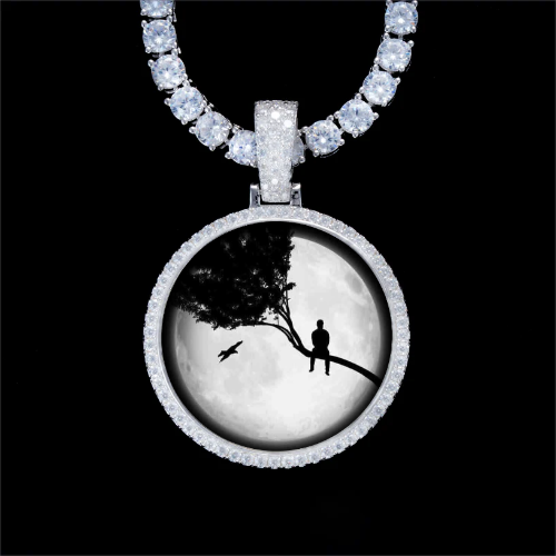 925S & VVS Moissanite 3D Circle Custom Picture Pendant