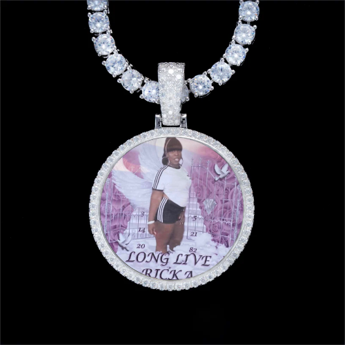 925S & VVS Moissanite 3D Circle Custom Picture Pendant